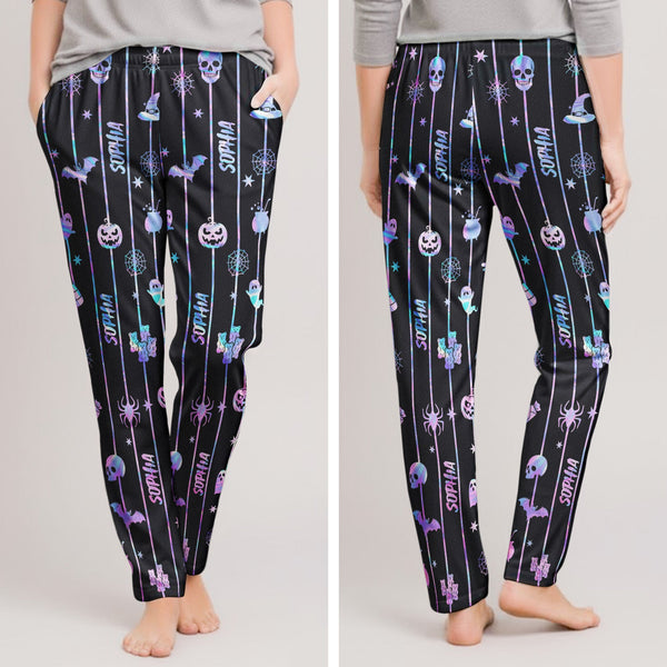 Custom Name Spooky Halloween Family Lounge Pants - Personalized Pajamas