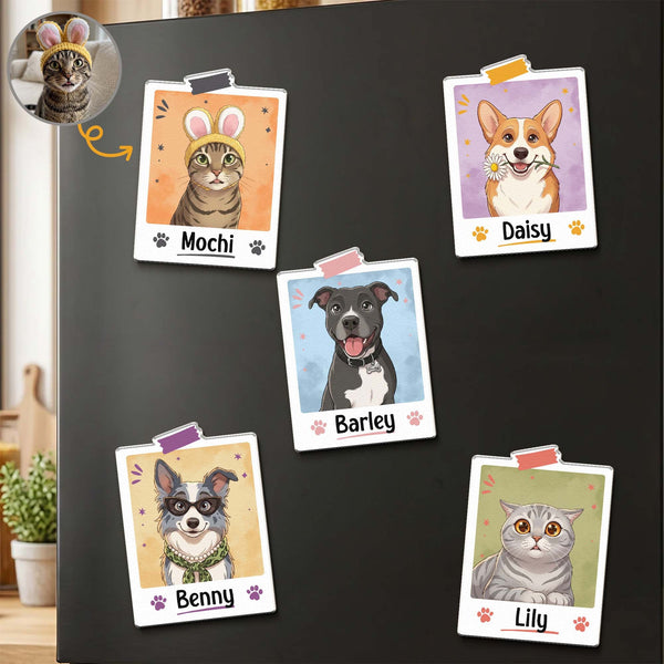 Personalized Colorful Cartoon Pet Portrait Acrylic Magnet – Custom Photo Cat & Dog Gift