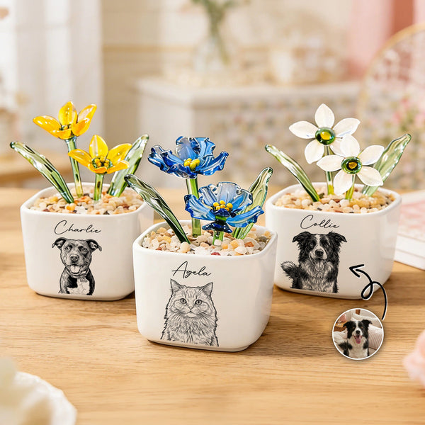 Custom Pet Portrait Pencil Sketch - Personalized Plant Pot