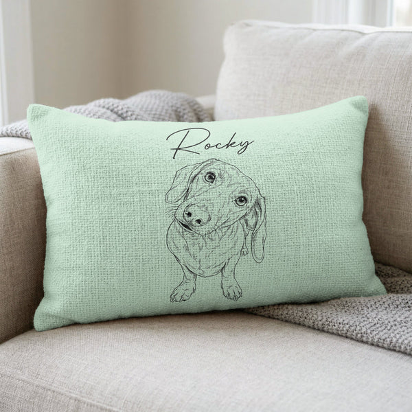 Custom Pet Portrait Sketch Line Art Gift For Dog Lover, Cat Lover - Personalized Pillow