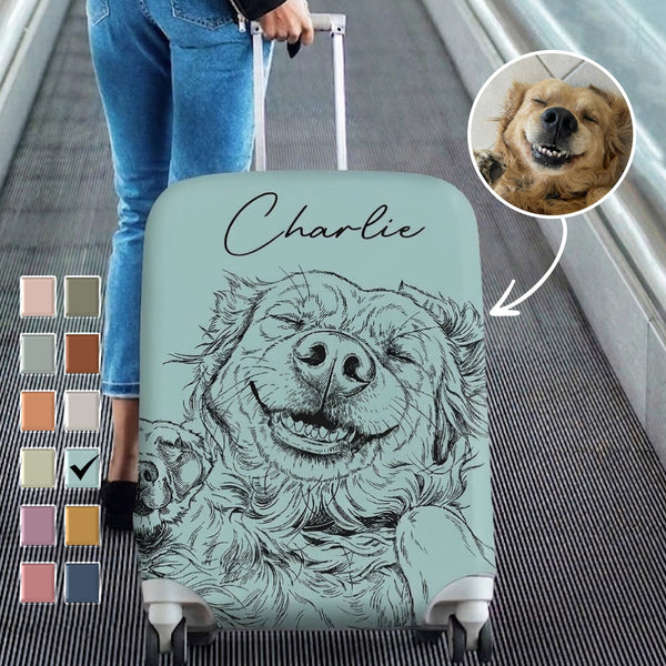 Custom Pet Portrait Sketch Line Art - Personalized Luggage Cover