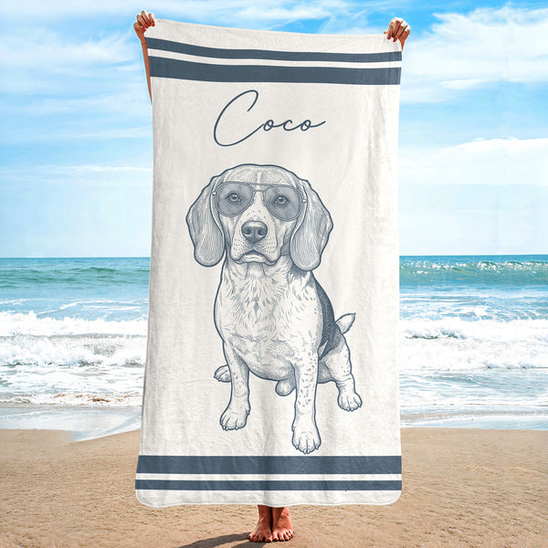Custom Pet Portrait Sketch Line Art Summer Gift For Pet Lovers - Personalized Beach Towel