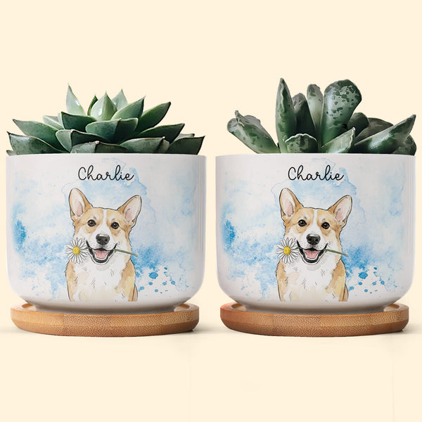 Custom Pet Portrait Watercolor Loss Of Pet Gift - Personalized Plant Pot