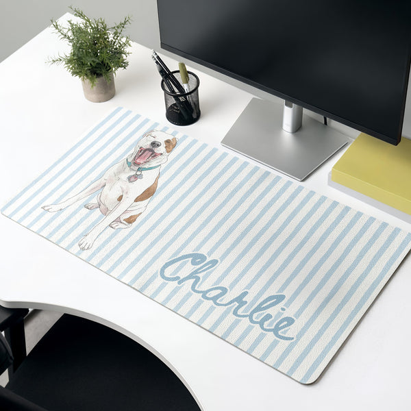 Custom Pet Portrait Watercolor Striped Pattern Gift For Dog Lovers, Cat Lovers - Personalized Desk Mat