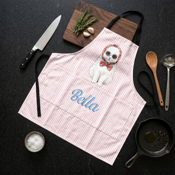 Custom Pet Portrait Watercolor Striped Pattern - Personalized Apron