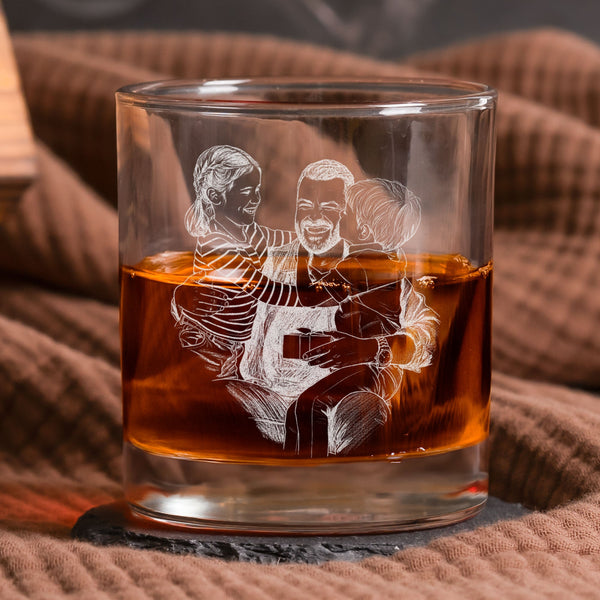 Custom Photo Father's Day Gift For Dad, Husband - Personalized Whiskey Glass