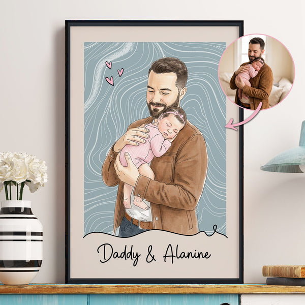 Custom Photo Watercolor Father's Day - Personalized Poster