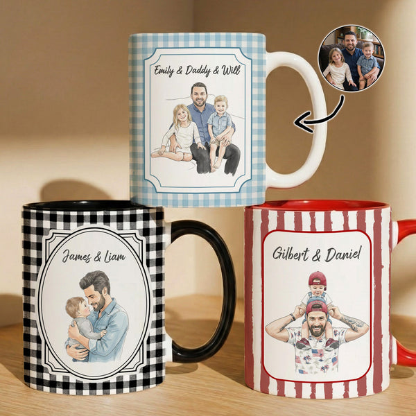 Custom Photo Watercolor Striped Pattern Father's Day Gift For Dad, Husband, Grandpa - Personalized Mug