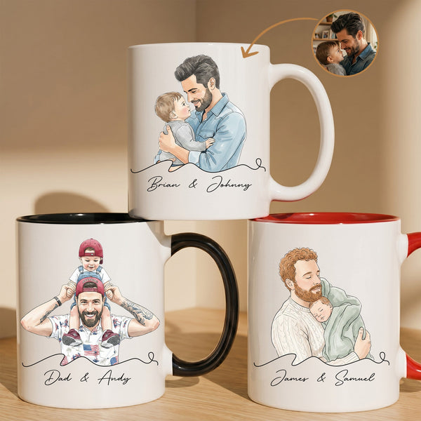 Father's Day Gifts, Custom Portrait Watercolor Father's Day Gift For Dad, New Dad, Husband - Personalized Mug