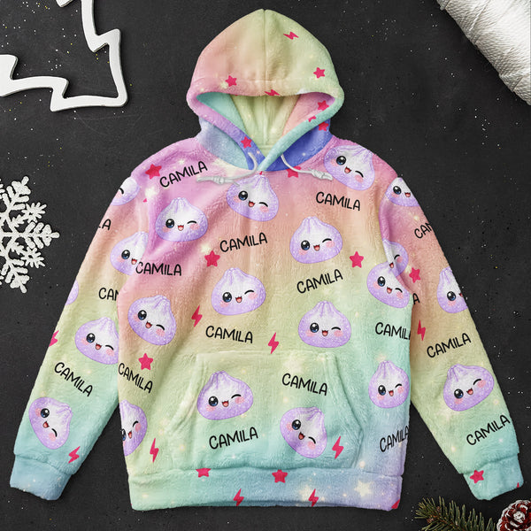 Personalized Cute Dumpling Fleece Hoodie - Custom All Over Print Sweatshirt for Kids & Adults