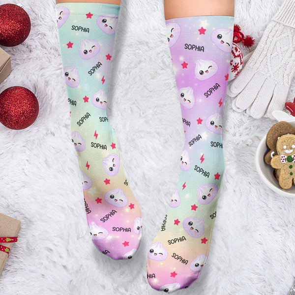 Personalized Cute Dumpling Socks - Custom Name Crew Socks for Kids & Adults