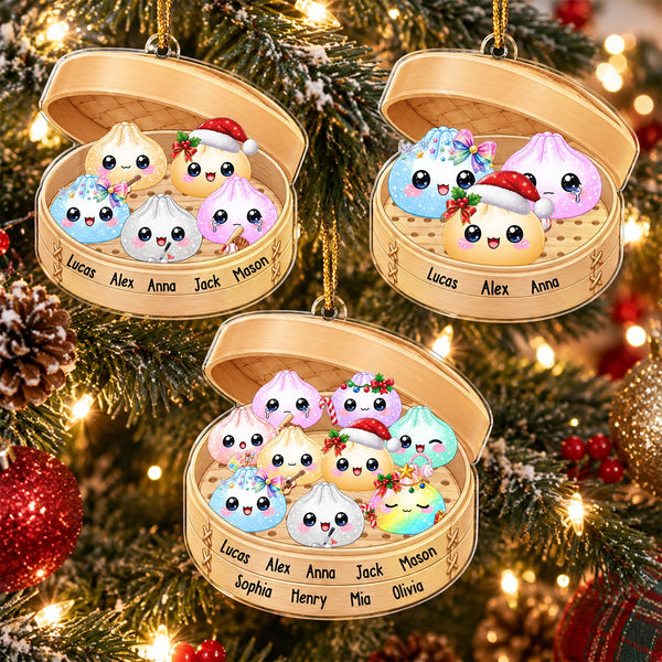 Personalized Cute Dumplings Family Ornament - Custom Acrylic Christmas Keepsake