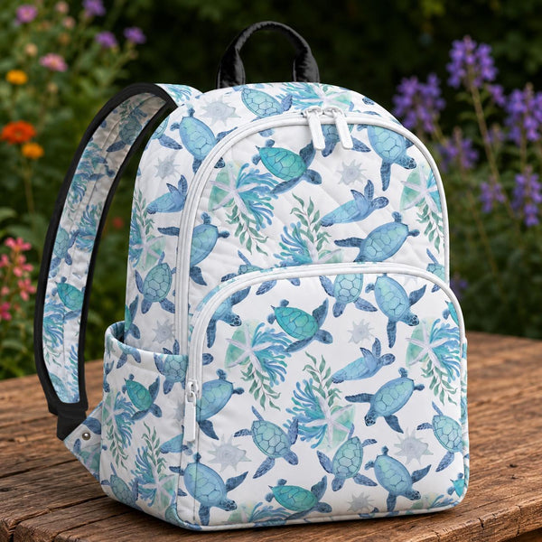 Ocean Turtle Watercolor Quilted Backpack LD11