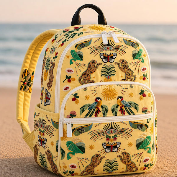 Garden Scene Dalmatian Quilted Backpack With Three Zippers LD12