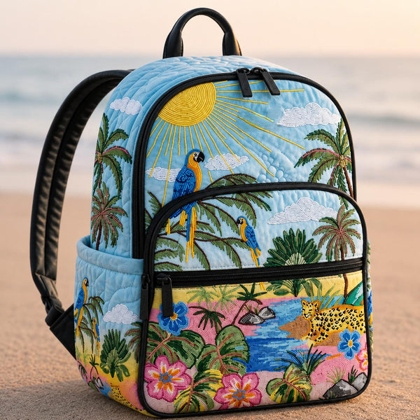 Black Cat & Lavender Quilted Backpack With Three Zippers LD17