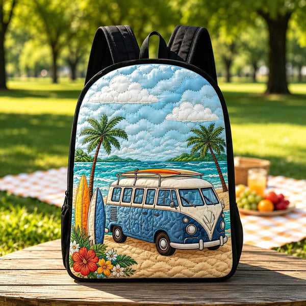 Vintage Surf Van Quilted Backpack With Black Strap LD05
