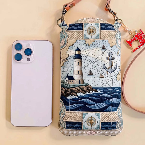 Nautical Lighthouse Quilted Slim Phone Crossbody Bag LD02