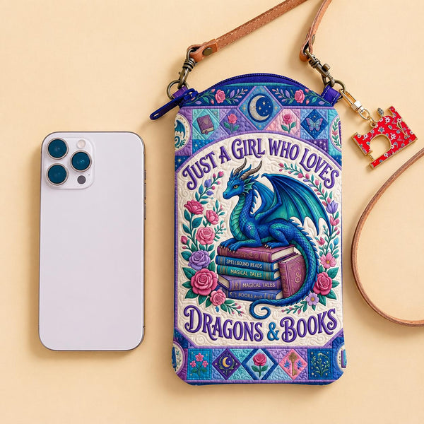 Dragon & Book Lover Quilted Slim Phone Crossbody Bag LD05