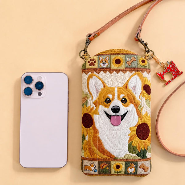 Sunflower Corgi Patchwork Quilted Slim Phone Crossbody Bag LD08