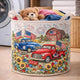 Patriotic with Vintage Truck Quilted Laundry Basket LD03