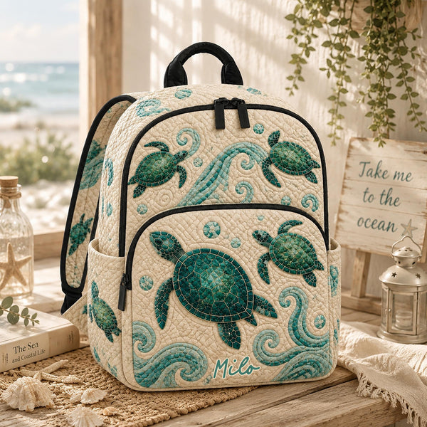 Green Sea Turtle Personalized Quilted Backpack LV23