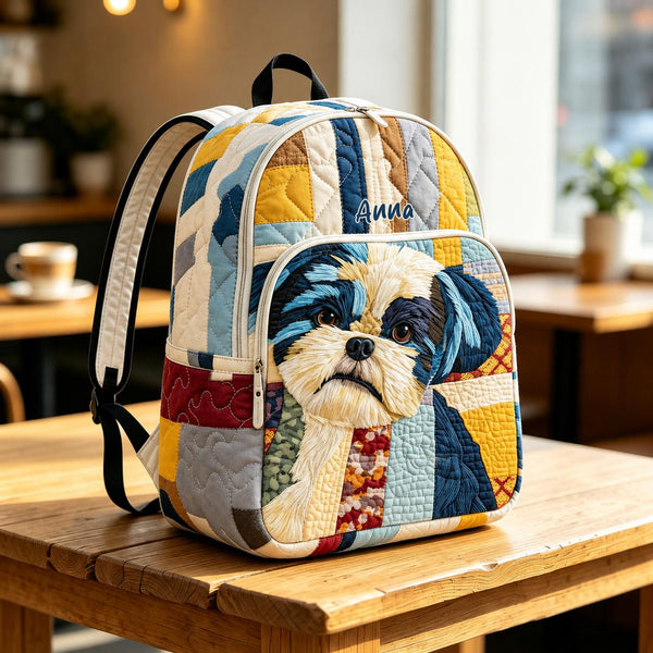 Dog Patchwork Personalized Quilted Backpack LV42