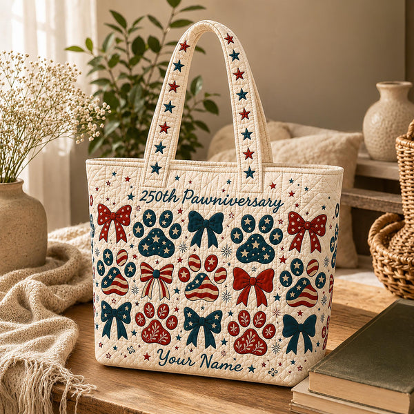 Patriotic Paw Print Personalized Quilted Tote Bag LV05