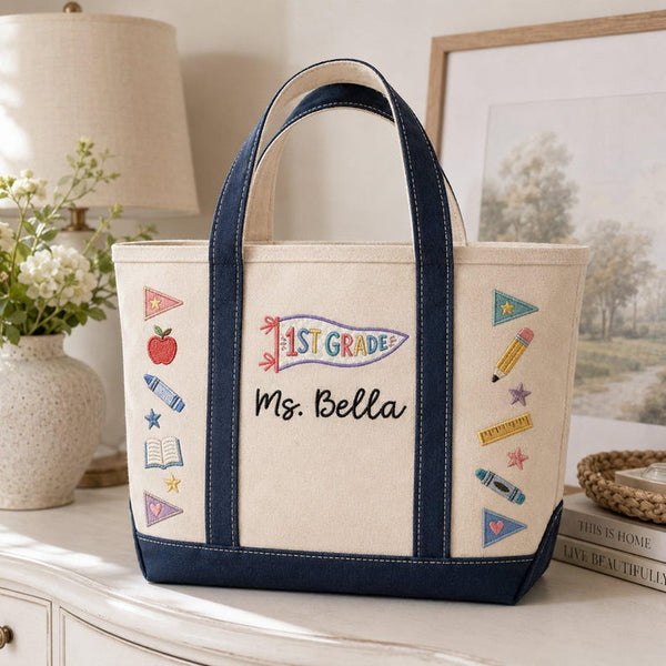 Custom Teacher Name Embroidary Tote Bag QH04