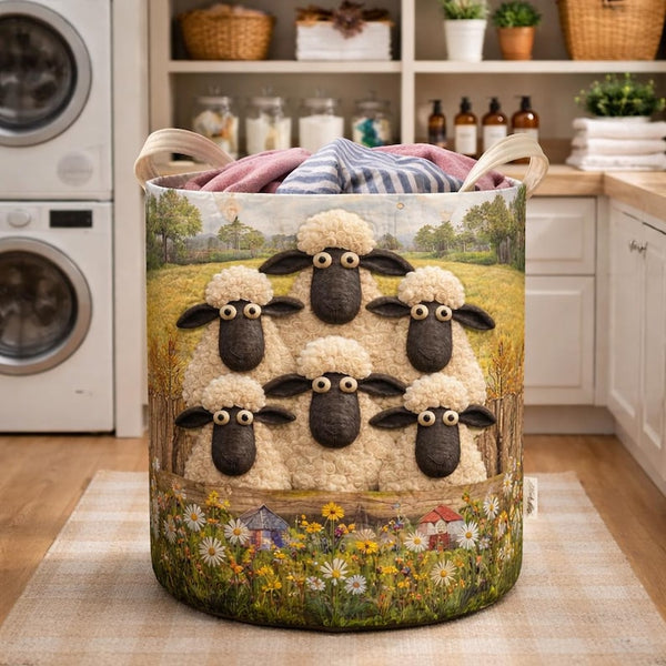 Funny Sheep Farm Quilted Laundry Basket QH12