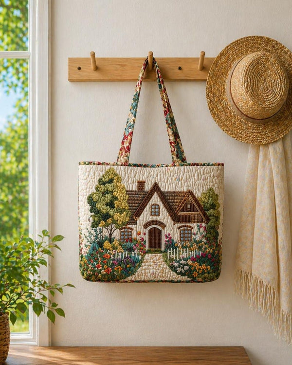 Cottagecore Aesthetic Fabric Tote, Vintage Style Gift for Mom Quilted Tote Bag QH03