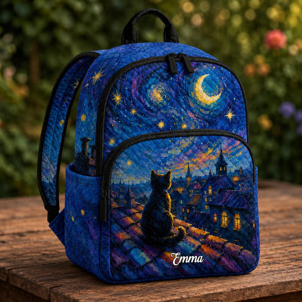 Starry Night Cat Personalized Quilted Backpack TG13