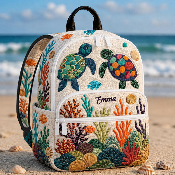 Ocean Life Personalized Quilted Backpack With Three Zippers TG28