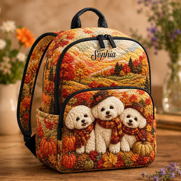 Cute Pumpkin & Puppies Personalized Quilted Backpack TG29