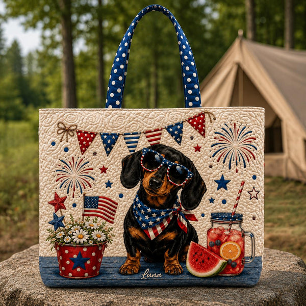 Patriotic Dachshund Personalized Quilted Tote Bag TG06