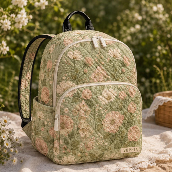 Custom Name Pastel Floral Quilted Backpack TN04