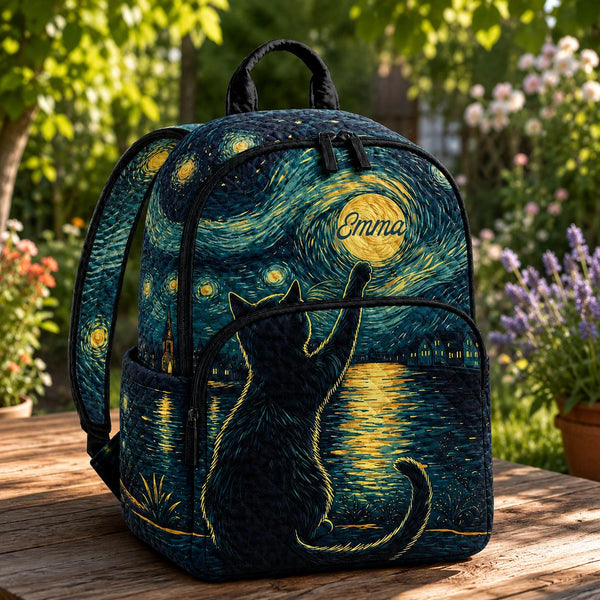 Starry Night Cat Personalized Quilted Backpack TN11