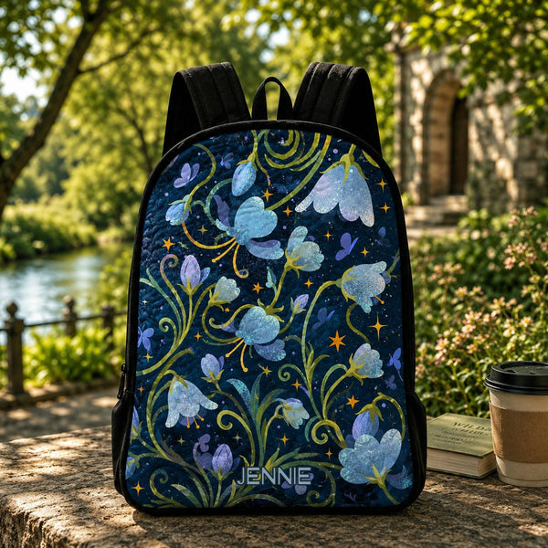 Bluebell Starry Night Personalized Quilted Backpack With Black Strap TN04
