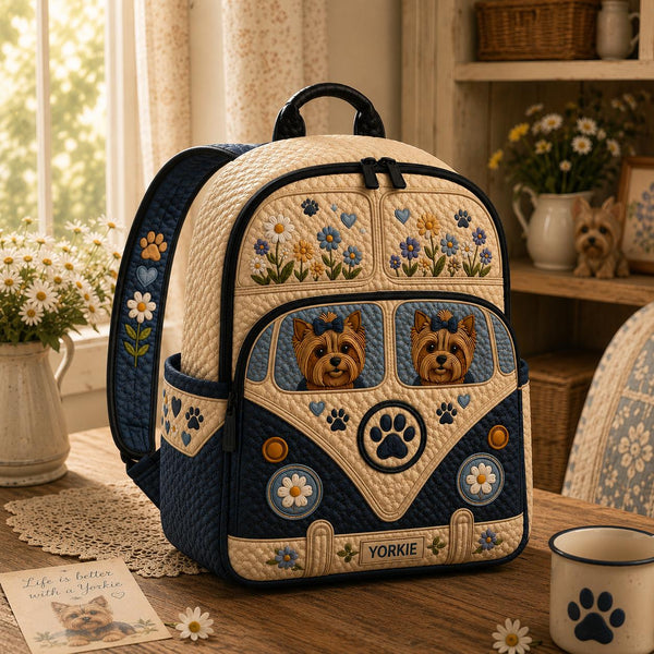 Yorkie Camper Van Personalized Quilted Backpack TP18