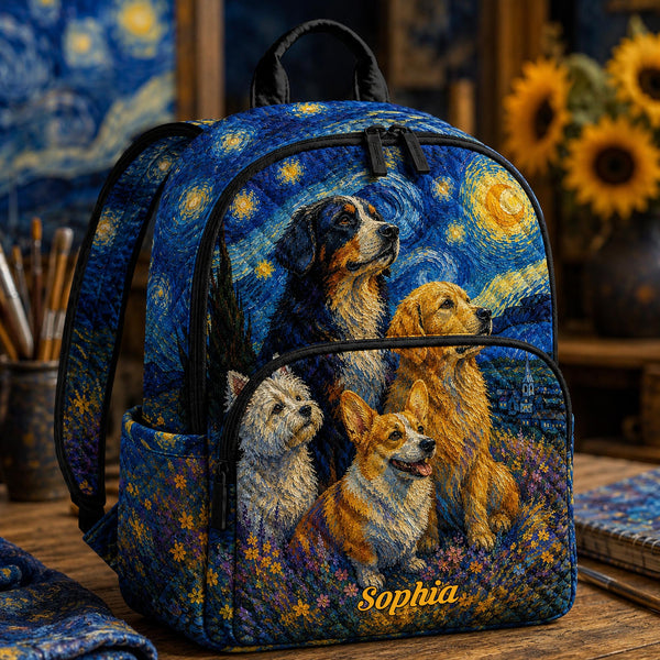Van Gogh Starry Night Dog Personalized Quilted Backpack TP20