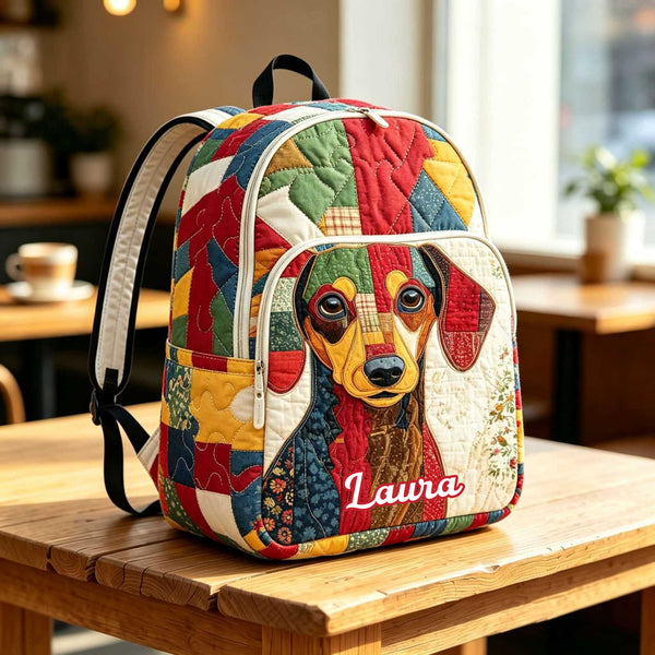 Dachshund Patchwork Personalized Quilted Backpack TP32