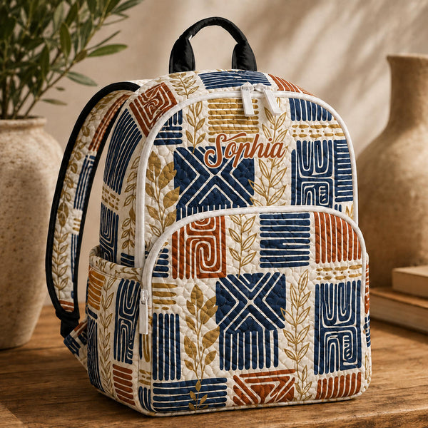 Boho Tribal Patterned Personalized Quilted Backpack TP52