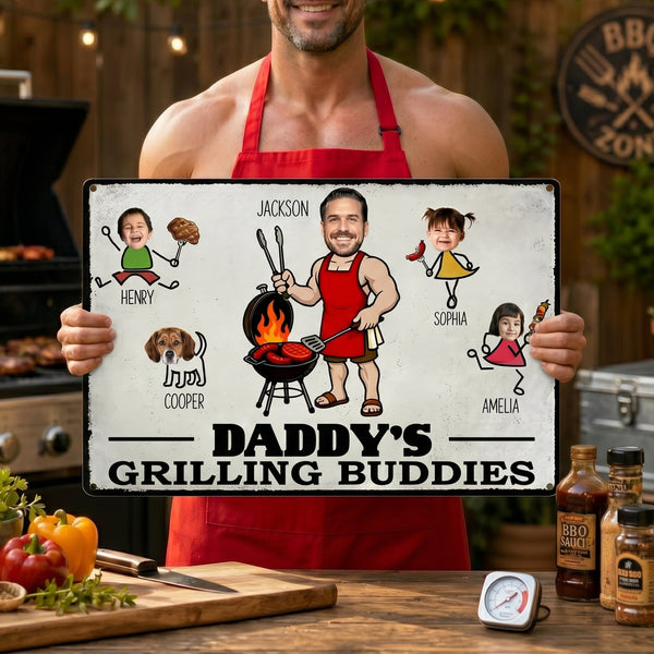 Dad' Grilling Buddies Funny Father's Day Gift - Personalized Metal Sign | BBQ Dad Gift
