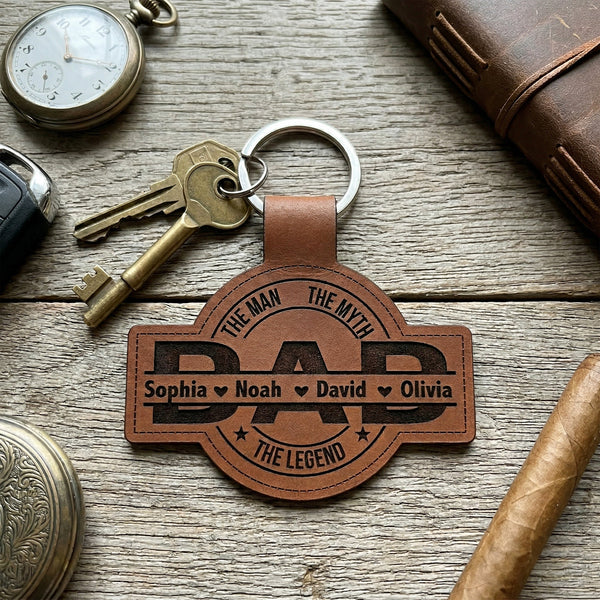 Dad, Papa, Grandpa, Pop The Man, The Myth, The Legend With Kid's Names - Personalized Keychain
