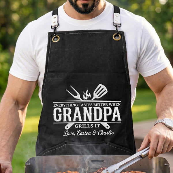 Everything Tastes Better When Grandpa, Dad Grills It - Father's Day Gift - Personalized Apron