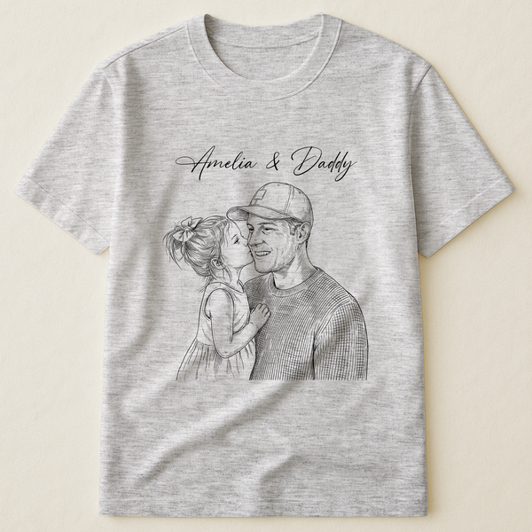 Father's Day Gift For Husband, Dad Custom Photo Sketch Line Art - Personalized Shirt