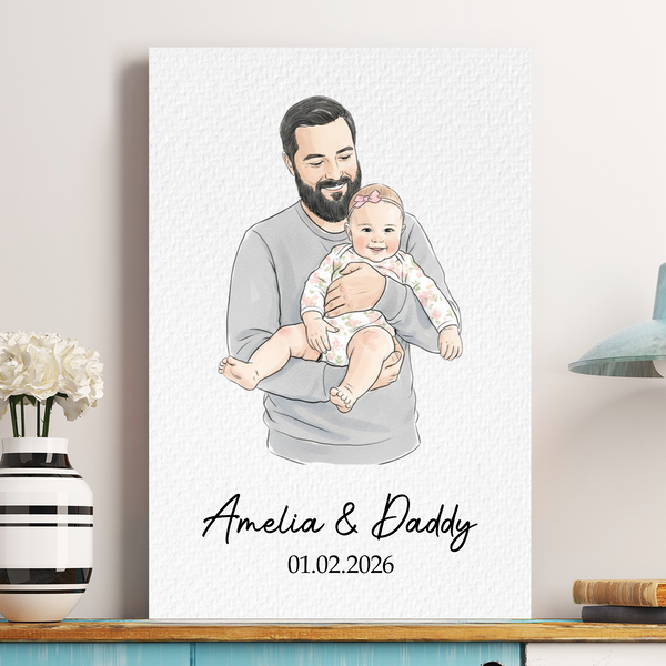 First Father's Day Gift For Dad, Husband Custom Photo Watercolor Art - Personalized Poster