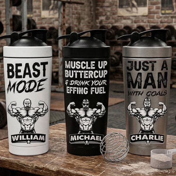 Personalized Gym Protein Shaker – Motivational Fitness Gift for Team, Men, Him or Trainer
