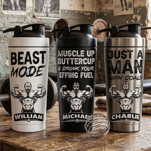 Personalized Gym Protein Shaker – Motivational Fitness Gift for Team, Men, Him or Trainer