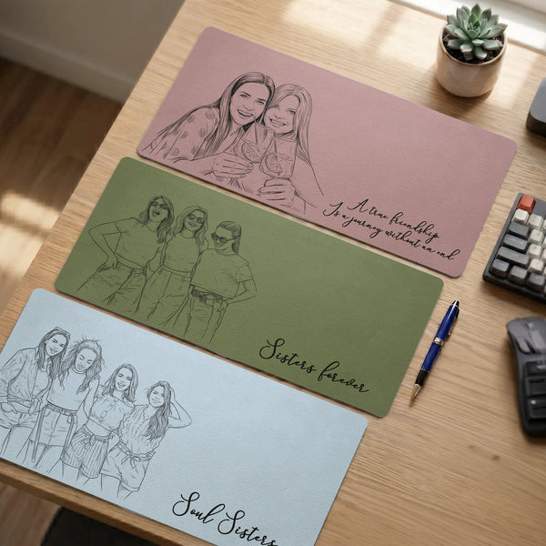 Friendship Custom Photo Sketch Line Art - Personalized Desk Mat