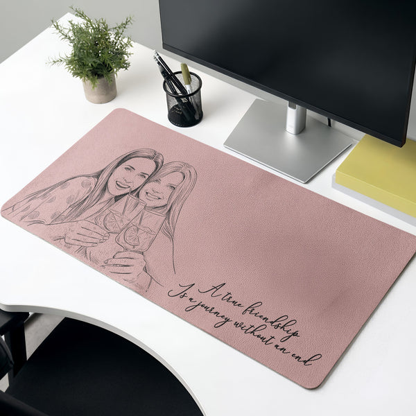 Friendship Custom Photo Sketch Line Art - Personalized Desk Mat